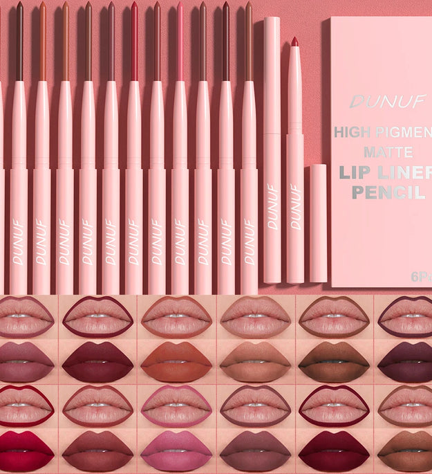 6pcs Lip Liner Pen Set Long-Lasting, Waterproof Sweatproof, Easy Coloring Non-fading Color Rendering Lip Gloss Set Beauty Makeup