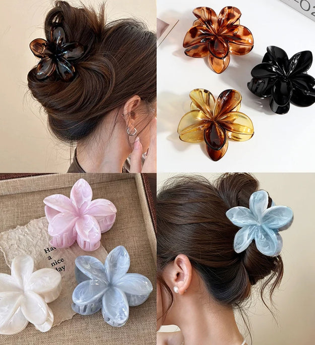 Korean Hawaiian Gradient Flower Hair Claw Clip For Women Girl Fashion Plastic Non Slip Hold Hairpin Barrette Hair Accessories