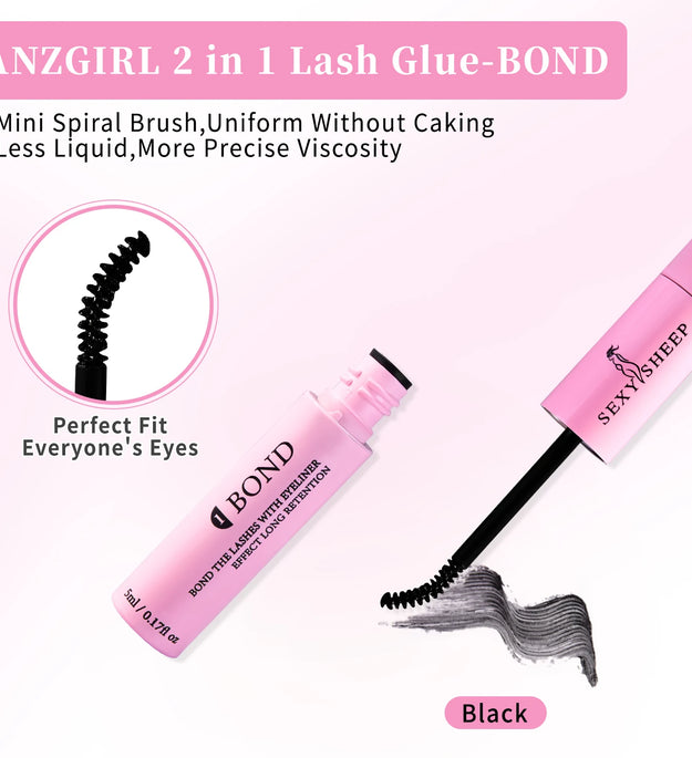 Eyelash Glue and Seal for Eyelash Clusters Strong Fixed  Eyelash Glue Lasting 48H 2 in 1(5ml Black Glue + 5ml Clear Seal)
