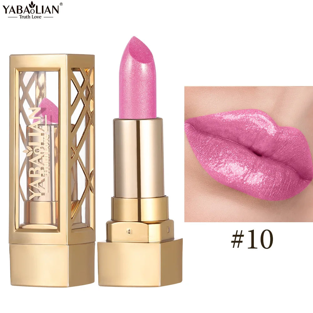 Hollow Carved Lipstick Pearlescent Glitter Velvet Shiny Red Brown Waterproof Lasting Nude Pink Luxurious Sparkling Lip Gloss
