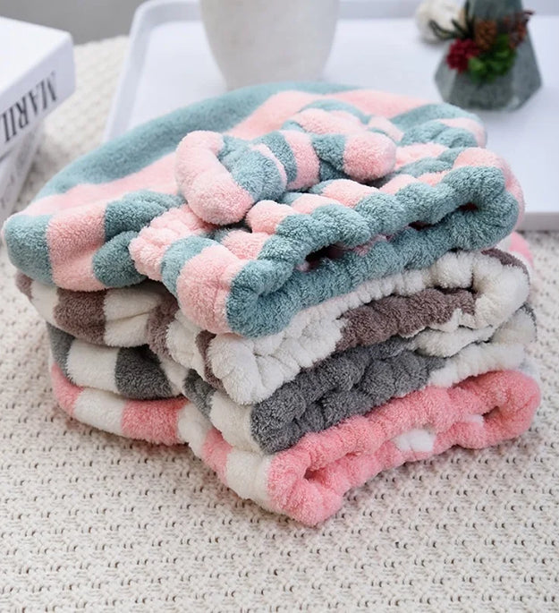 1pcs Dry Hair Towel Quick-Drying Hair Cap Shower Cap for Women Striped Pattern Super Absorbent Bath Accessories Hair Bonnets