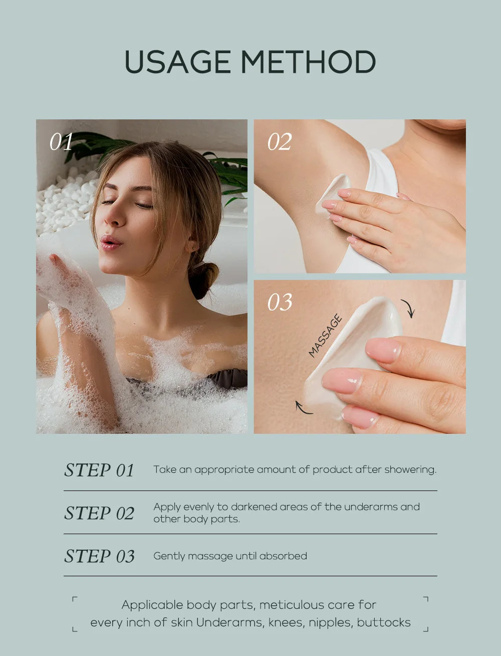 Quiyum Underarm Body Cream Armpit Legs Knee Elbow Cream Dull Remove Dark Spots Melanin Brighten Skin Care 30g