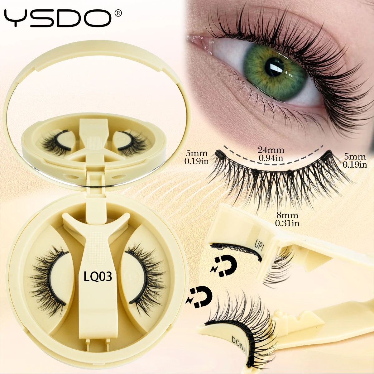 YSDO Soft Magnetic Eyelashes No Glue Needed 1 Pair Natural Short 3D False Lashes Reusable Easy Apply Magnetic Lashes Kit Makeup