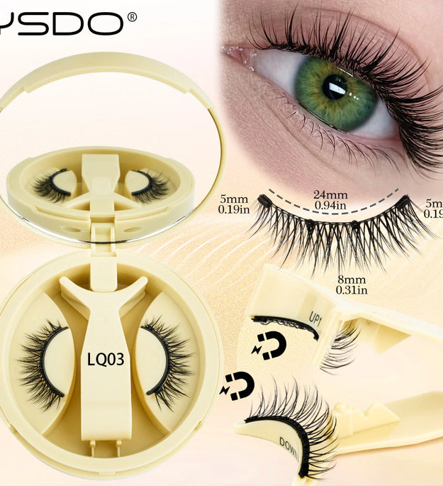 YSDO Soft Magnetic Eyelashes No Glue Needed 1 Pair Natural Short 3D False Lashes Reusable Easy Apply Magnetic Lashes Kit Makeup