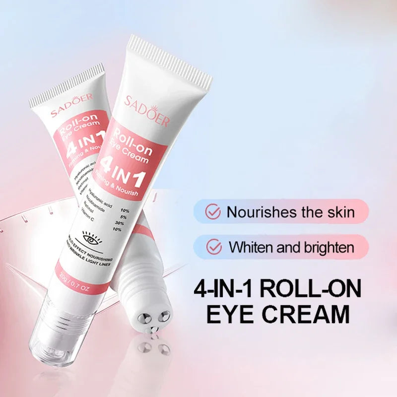 SADOER 4in1 Roll-on Moisturizing Eye Cream Anti Dark Circles Eyes Bags Firming Moisturizing Eye Serum Skin Care for Beauty Eyes - BlissFully