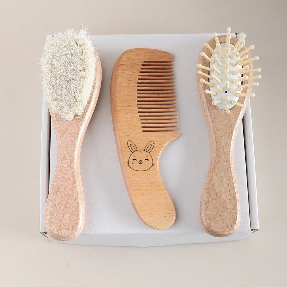 4pcs baby gift set wooden comb hair brush milestone gift box cartoon cute animal