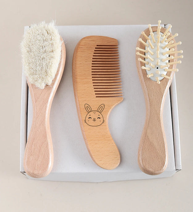 4pcs baby gift set wooden comb hair brush milestone gift box cartoon cute animal