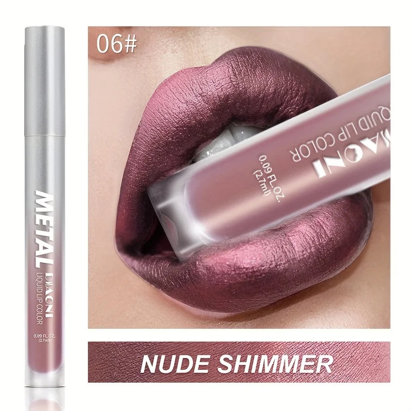 Glitter Metallic Liquid Lipstick Shimmer Easy To Color Non-stick Cup Lip Gloss Waterproof Shiny Lip Glaze Long Lasting Makeup