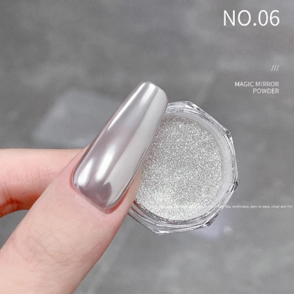1Jars High-Gloss Plating Aurora Mirror Nail Powder Net0.5g Moonlight Pearl White Rubbing Powder Super-Shiny Manicure Chrome Dust