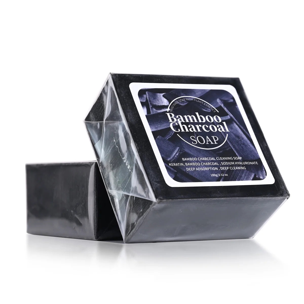 B+100G Bamboo Charcoal Powder Deep Cleansing Soap Plant Oil Soap Keratin Protein Men's Bath and Face Wash Handmade Soap