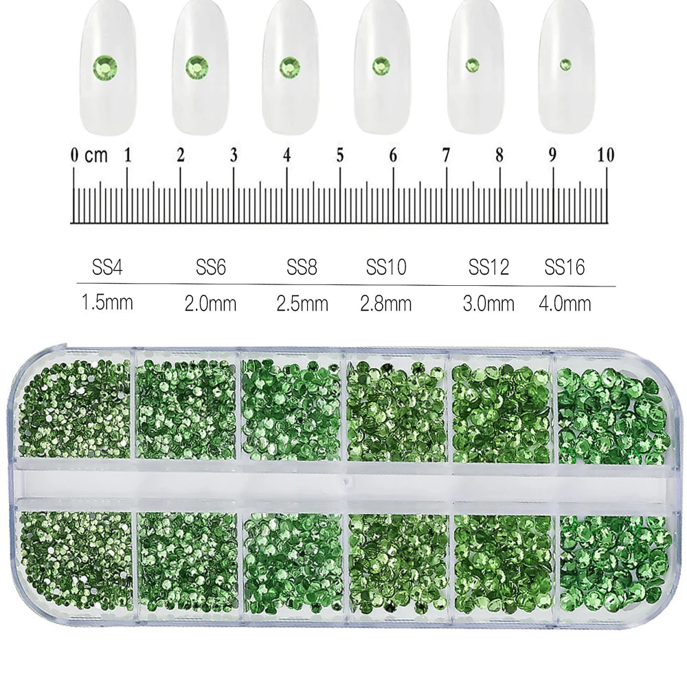 2400pcs+ Shiny Clear Crystal Gems Nail Rhinestones 1.5-4mm Mixed Round Glass Stone Flatback Nail Charms 12grids Nail Diamond DIY