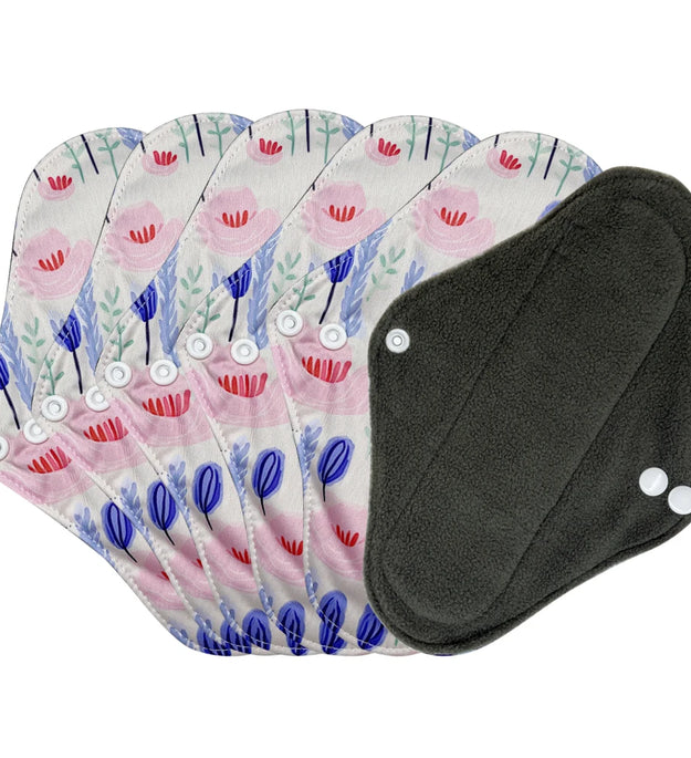 Washable Sanitary Napkins for Women, Reusable Menstrual Pads, Light Flow Panty Liners, Bamboo Charcoal, Small Size, 6Pcs