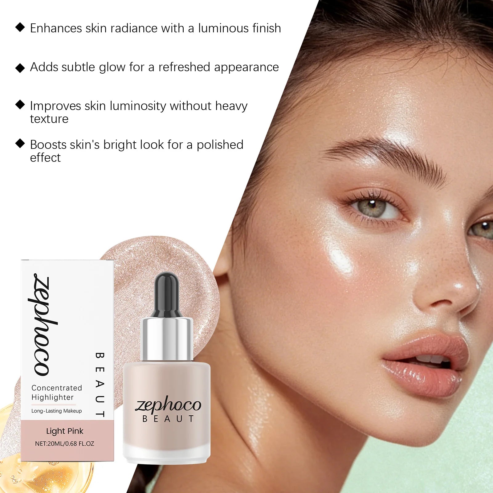 Concentrated Highlighter Liquid Enhance Skin Radiance Refined Makeup Effect Easy Application Suitable Daily Facial Makeup