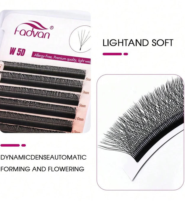 FADVAN 5D-W Shaped 0.07 D Curl Eyelash Extensions Natural Faux Mink Lash Soft Light Professional Premade Volume Fan Eyelashes