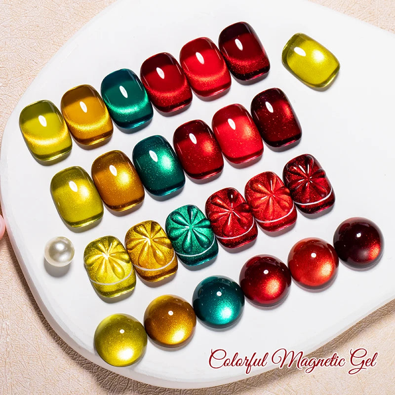 7pcs Red Green Cat Magnetic Gel Nail Polish Set For Christmas Nails Semi Permanent Cat Eye UV Gel Varnish Soak Off Nail Supplies