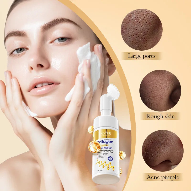 SADOER Collagen Facial Cleanser for Anti Wrinkle Deep Cleaning Mousse Nourishing Moisture Skin Care 120ml - BlissFully