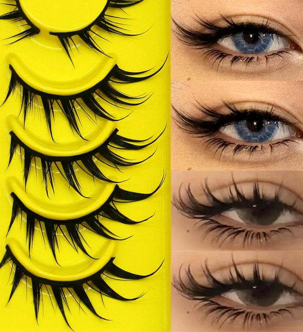 Lasvirey Cat Eye Lashes Manga Lashes Styles 3D Faux Mink Lashes Soft Cross Wispy Natural Winged End Eye Elongated Eyelash Makeup