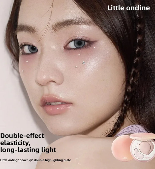 LITTLE ONDINE Peach Highlighter Cream Makeup Bronzers Powder Texture Duo Color Matte Face Brightener Palette