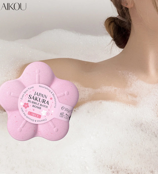 LAIKOU Japanese Sakura Bath Bomb Bubble Explosion Bath Salt for Body Cleansing Moisturizing 30g