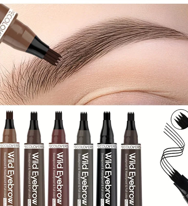 6 Colors 1pc Eyebrow Pen Waterproof 4 Split Tip Eyebrows Pen Eyebrow Tattoo Pen Waterproof Liquid Black Eyebrow Makeup Pencil