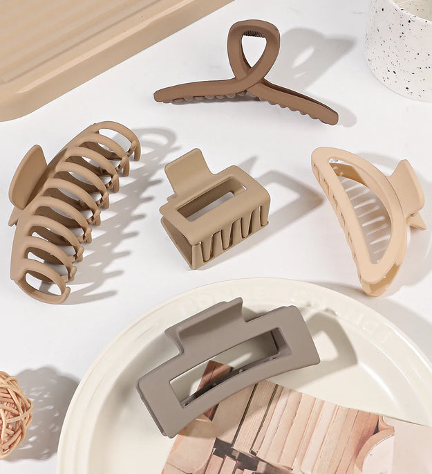 5 Pcs Big Matte Hair Claw Clips Set for Women Girls Mixed Colors Shapes Thin Thick Curly Hair Strong Hold Jaw Clips Banana Clips