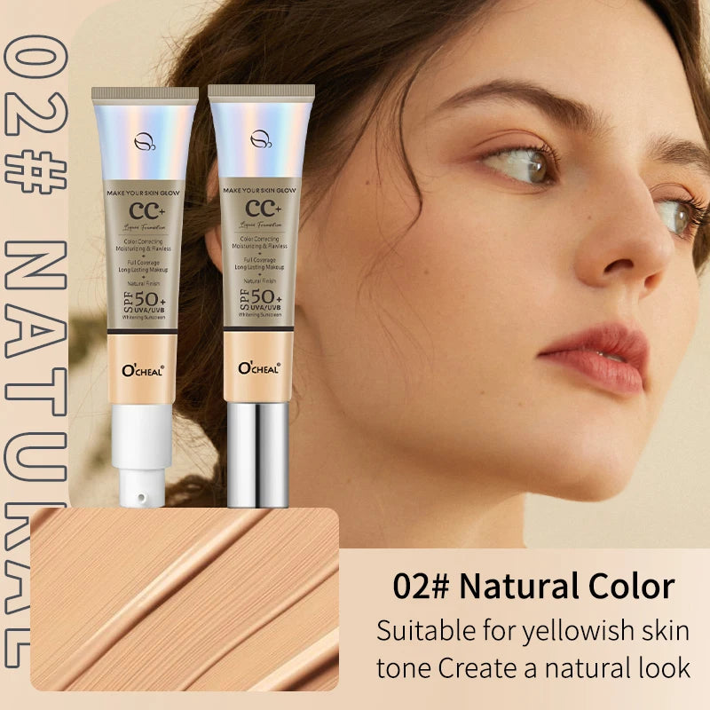 Ocheal 30g CC Cream Foundation Waterproff Concealer Moisturizing Sunscreen Liquid SPF 50+ Long Lasting Brightening Makeup Primer - BlissFully