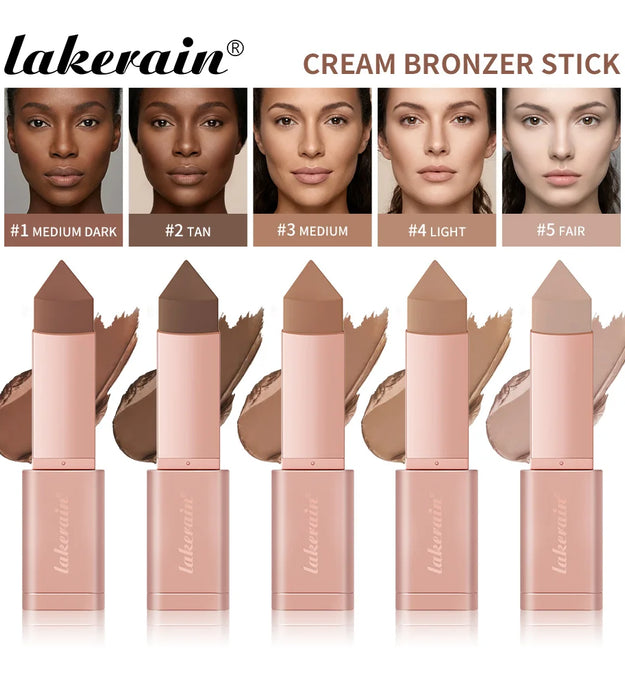 Lakerain Bronzer Cream Stick 3D Makeup Effect Improve Fine Lines Brightening & Grooming 2 IN 1 Bronzer Cream for All Skin Types
