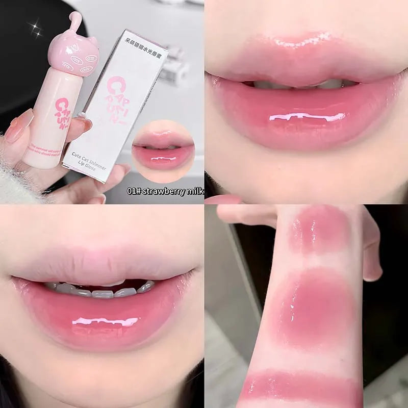 Cute Cat Lip Gloss - Moisturizing Smooth and Long-lasting Lip Glaze - 4 Shades Easy to Apply Lip Stain for Beginners