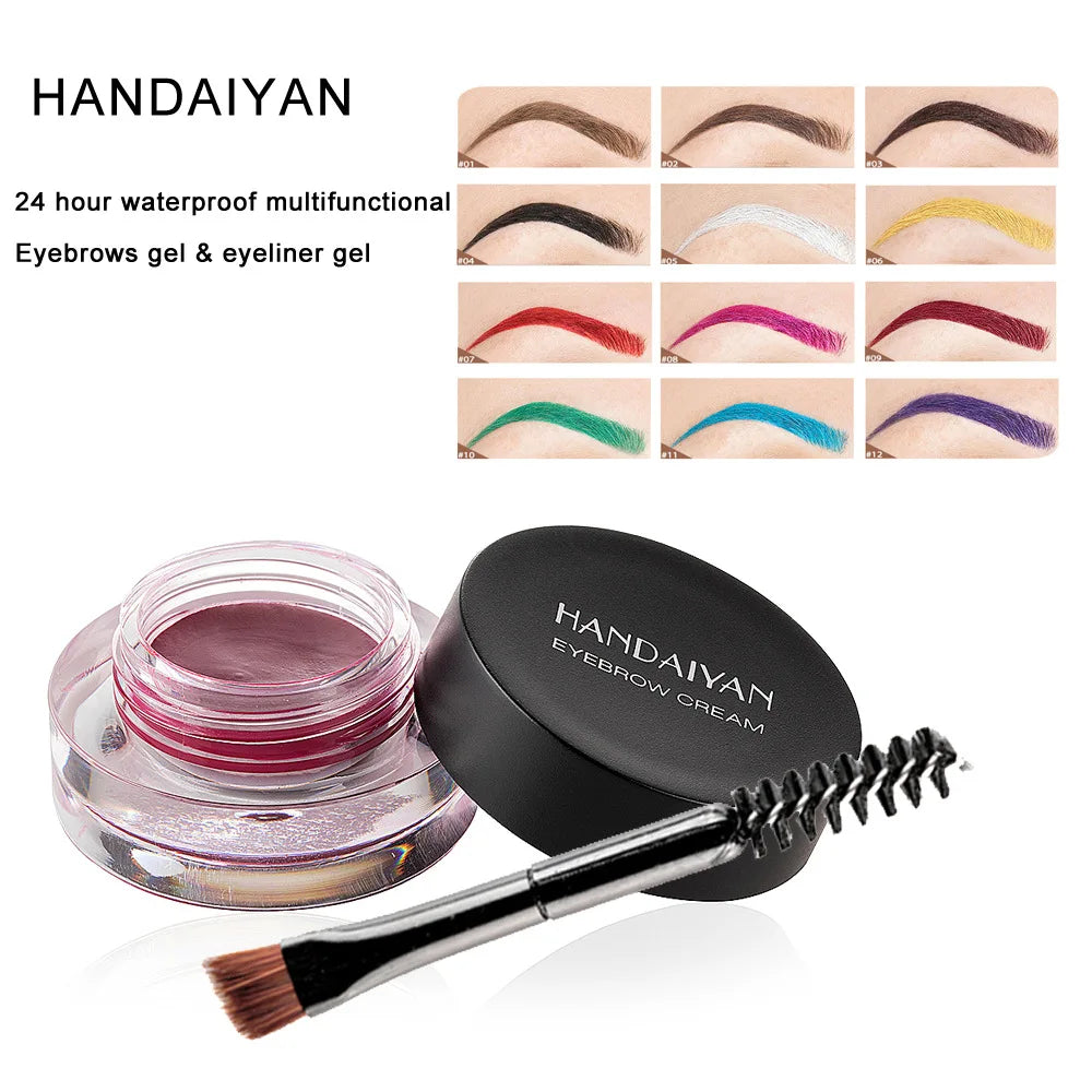 HANDAIYAN 12 Color Waterproof Eyebrow Cream Professional Eyeliner Eyebrow Gel High Brow Tint Black Eye Brow Makeup Tools