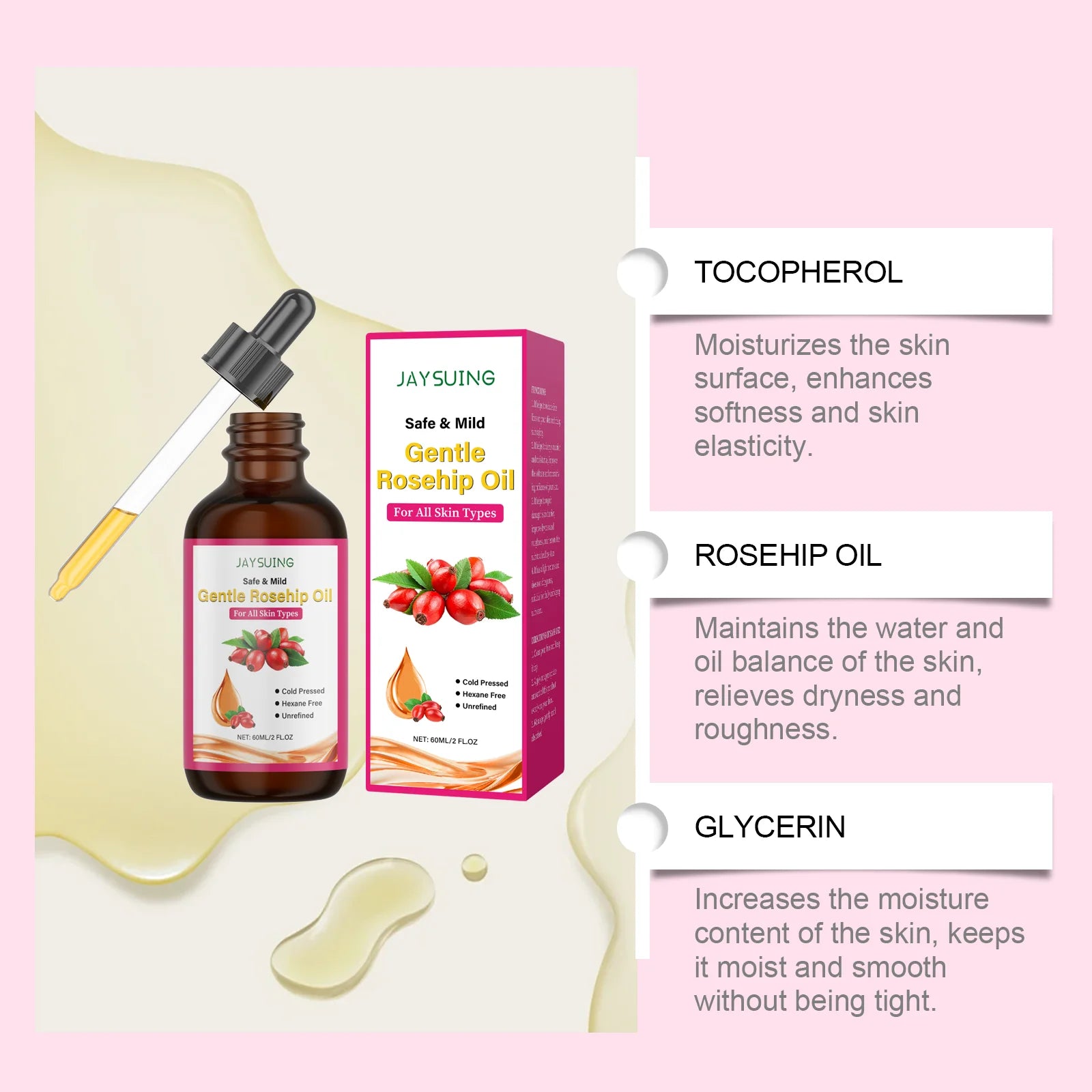Rosehip Oil for Face Organic Anti-Aging Acne Scar Treatment Fade Fine Line Lifting Firming Moisturizer Wrinkle Reduction Essence