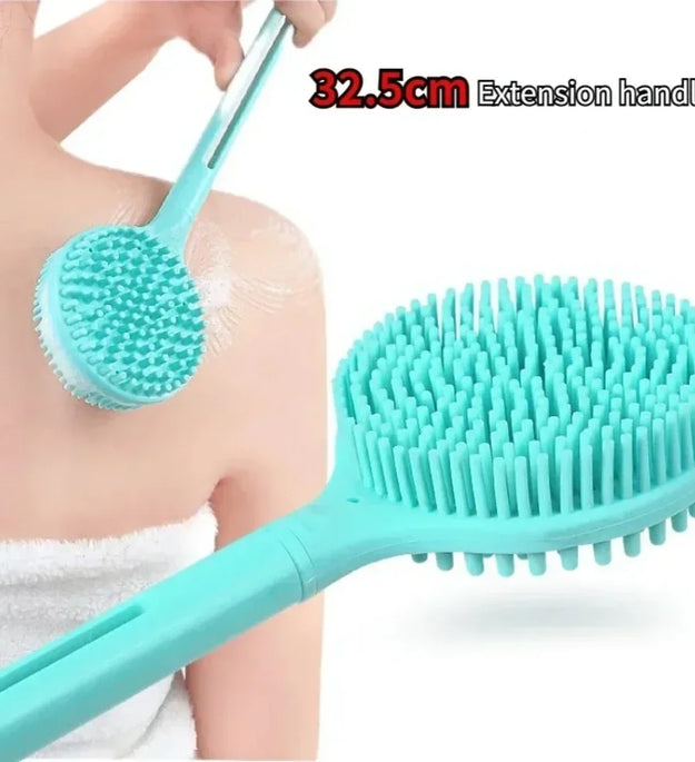 1Pc Silicone Long Handle Bath Brush Double-Sided Shower Exfoliating Brush Body Scrub Back Massage Brushes Bathroom Accessories