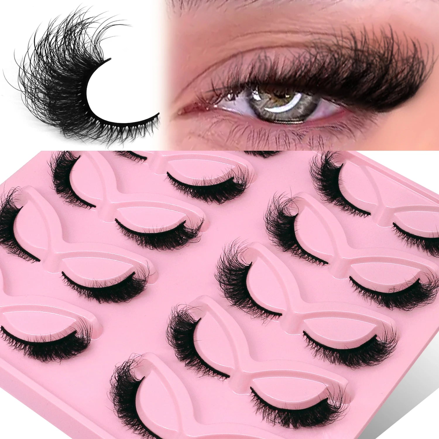 GROINNEYA Fluffy Cat Lashes 3D Faux Mink Lashes Soft Full Thick Eyelashes Wispy False Eyelashes Curly lashes wholesale lashes