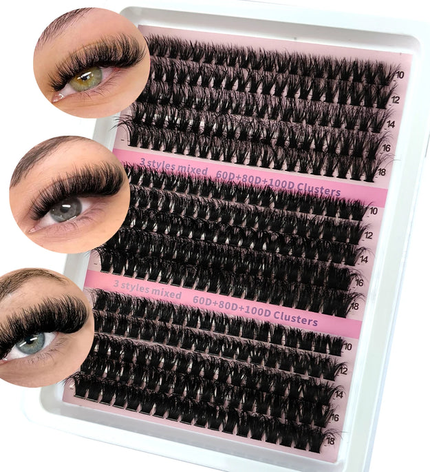New 15Rows DIY 5D Fluffy Lash Clusters 60D-200D Thick Eyelash Clusters Wispy Individual Lashes 10-20mm Cluster Eyelash Extension