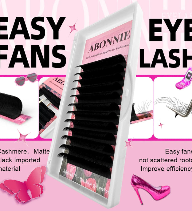 ABONNIE C CC D DD Curl Volume Fans Self Fanning Lash Extensions Blooming Eyelashes 0.03 0.05 0.07 0.10mm Easy Fan Lashes