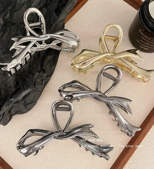 Metal Hair Clip Fashion Barrettes Korean Geometric Black Bow knot Hair Claw for Women Thick Thin Accessories Bath Crab Clamp