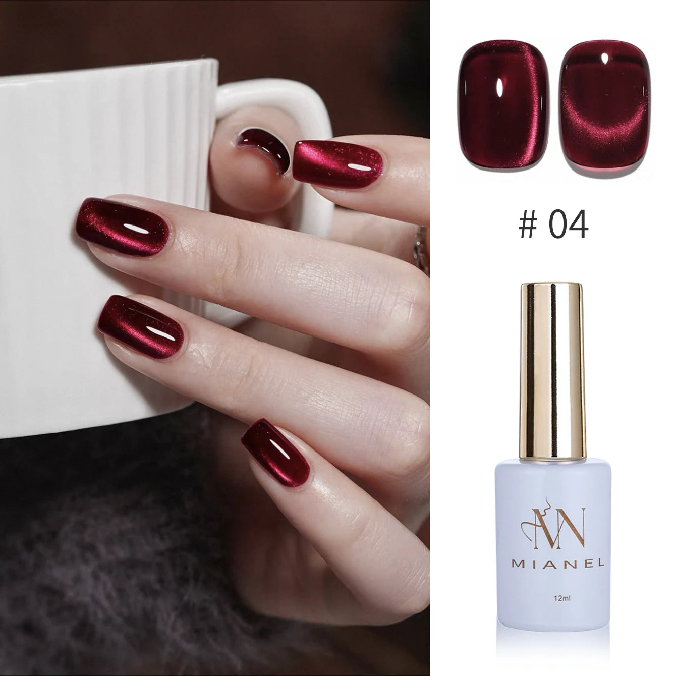 12ML 1-21PCS Winter And Autumn Whitening Red Glass Bead Cat Eye Magnet Gel Nail Polish Christmas Nails Nail Set Nail Art