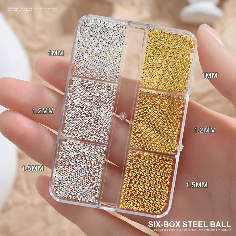 12Grids Mini Caviar Beads Nail Art Decorations Metal Gold/Silver Micro Ball Nail Charms Magnetic Pen 0.5~3mm Ball Nail Jewelry