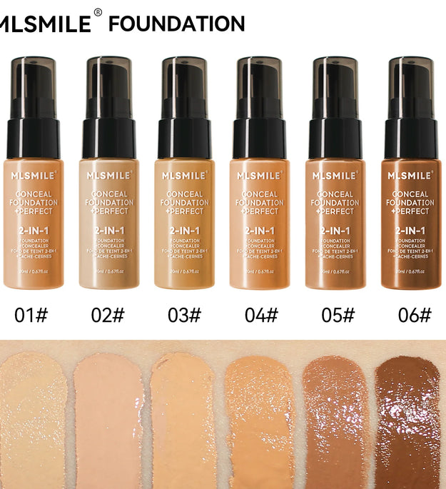 MLSMILE 6 color Powder Foundation long-Lasting Waterproof, Moisturing Sweat resistant and easy to open Oil-control concealer