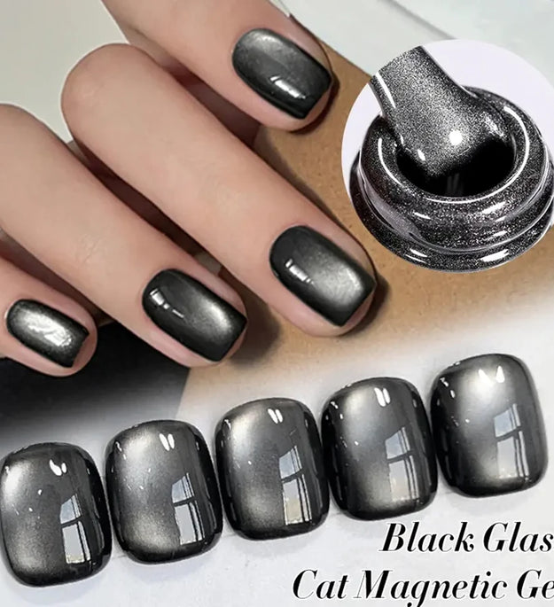 WS Black Glass Cat Magnetic Gel Nail Polish Punk Style Nail Art Manicure Varnis Semi Permanent Gel for Winter Nail Supplies