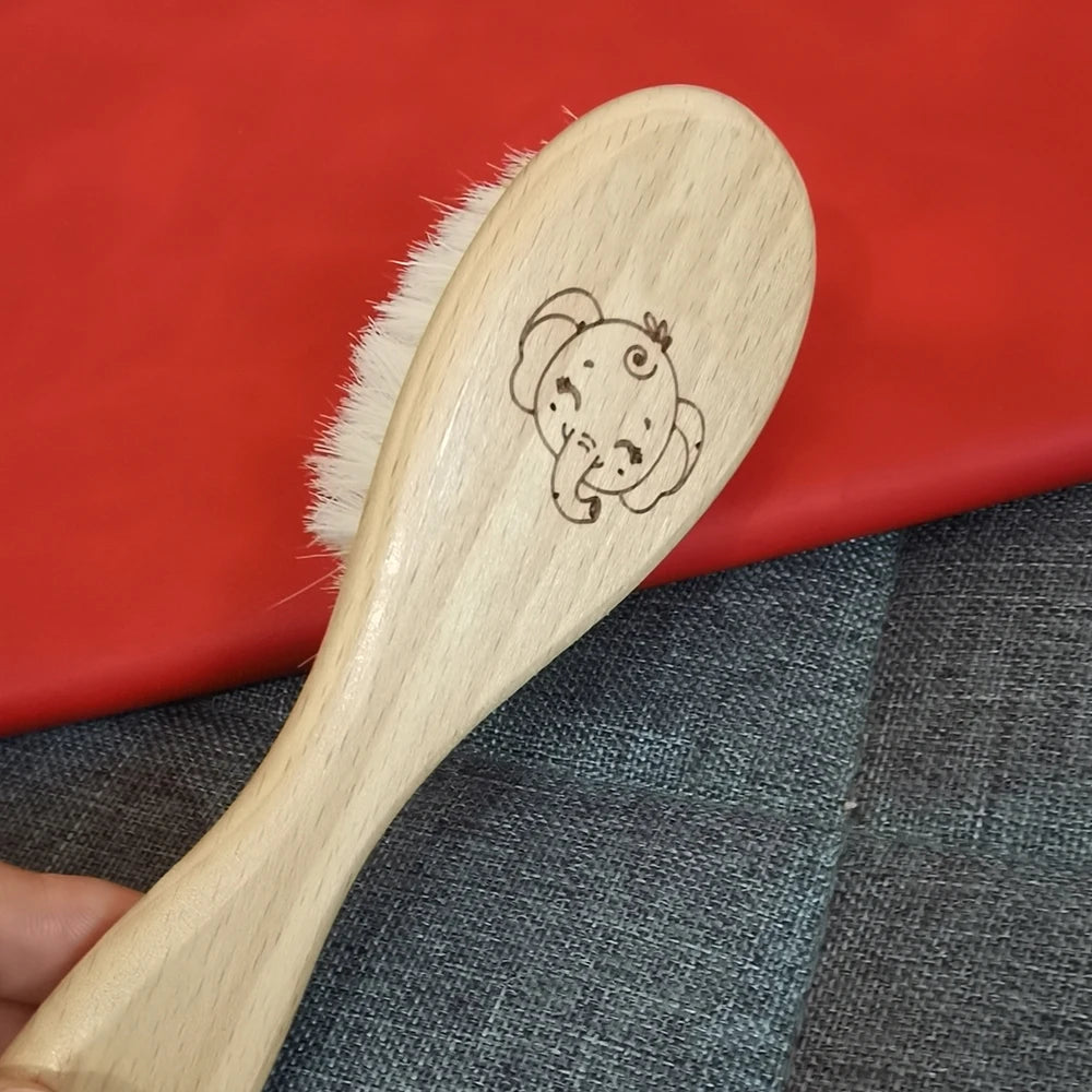 3pcs set engraving panda baby comb brush set newborn gift set Natural Wool beech Wooden Comb Baby Hair Brush air cushion comb