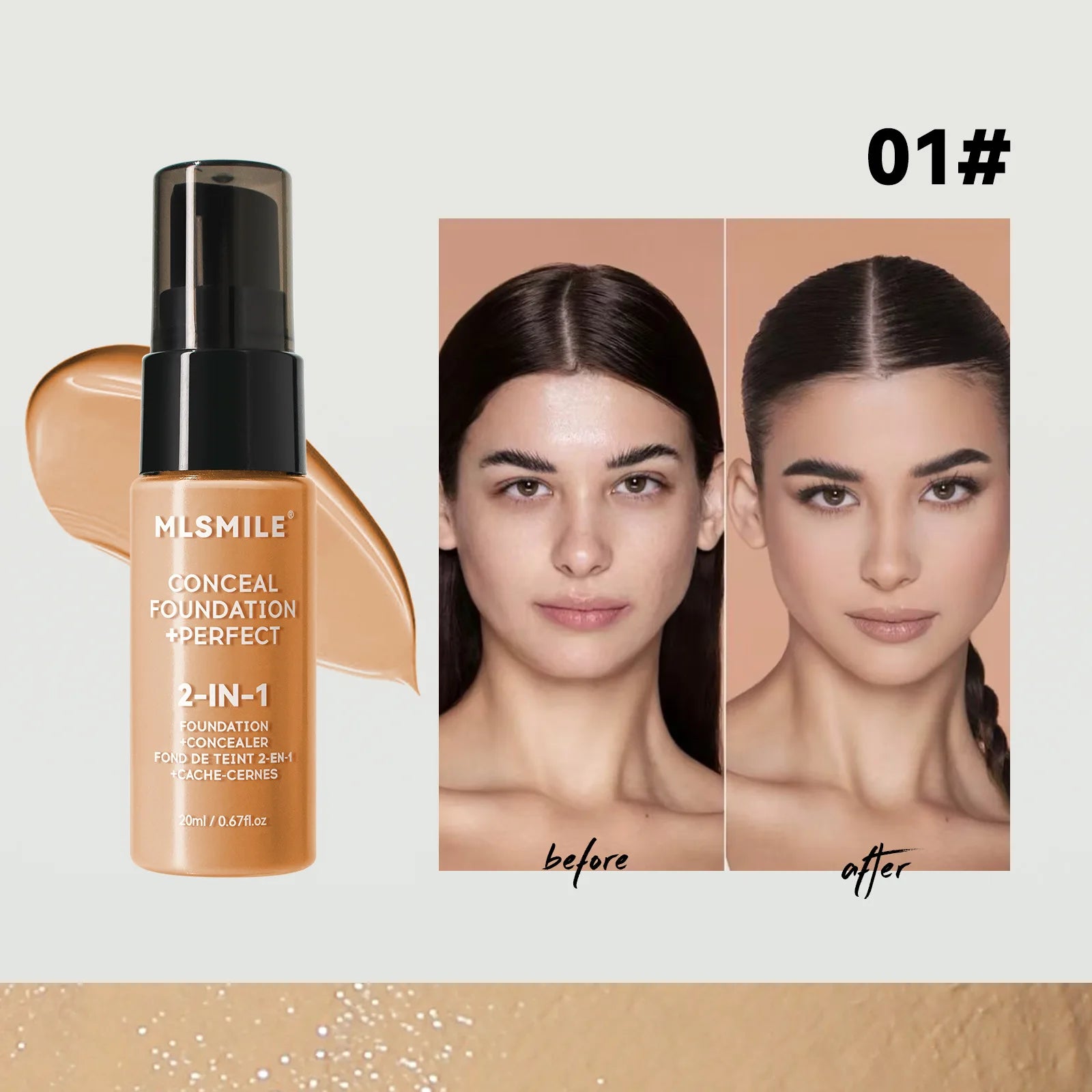MLSMILE 6 color Powder Foundation long-Lasting Waterproof, Moisturing Sweat resistant and easy to open Oil-control concealer