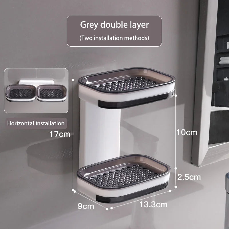 No Need for Perforated Wall Mounted Double Layer StorageDouble Layer DrainageHousehold Bathroom Storage Rack Soap Rack