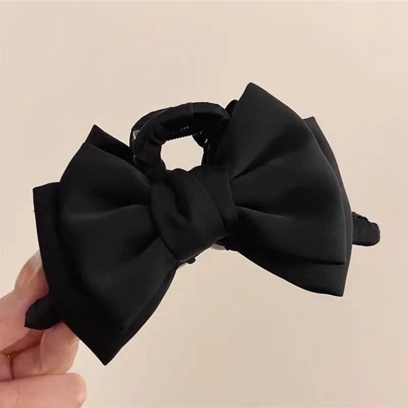FENGCHE Bow Hairclaw Elegant Temperament Satin Grab Hair Accessories Shark Clip on The Back of The Head Hair Claw Clip