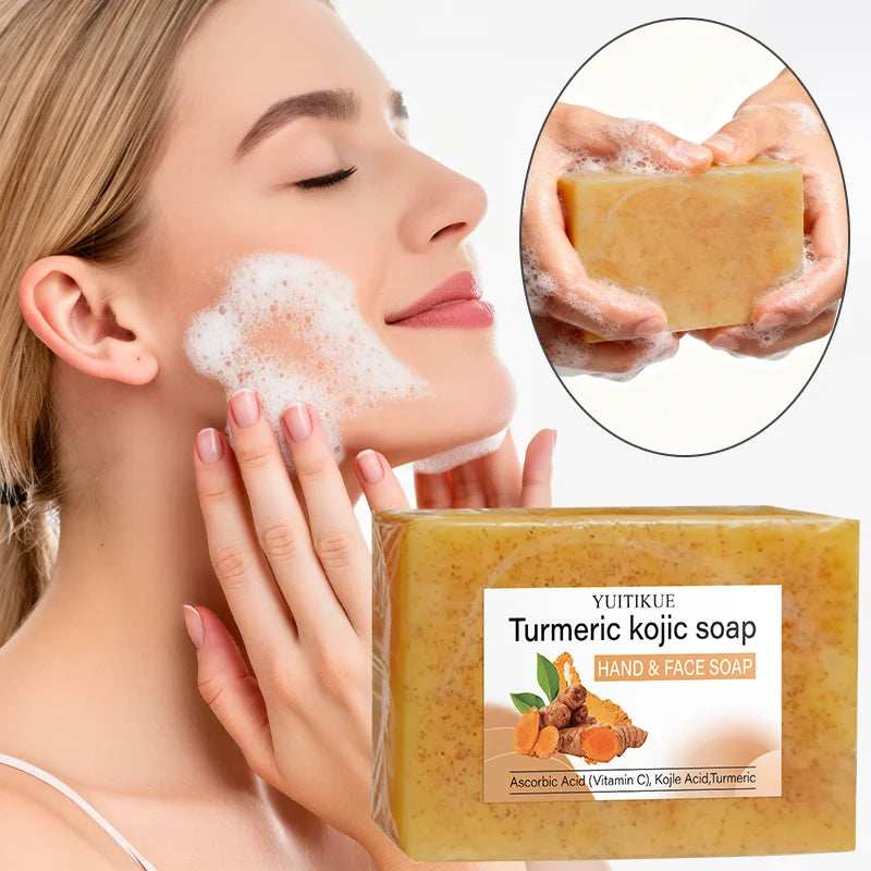 YUITIKUE Turmeric Kojic Soap 100g - Natural Vitamin C Formula, Brightens & Moisturizes, Deep Cleansing, for Face & Hands