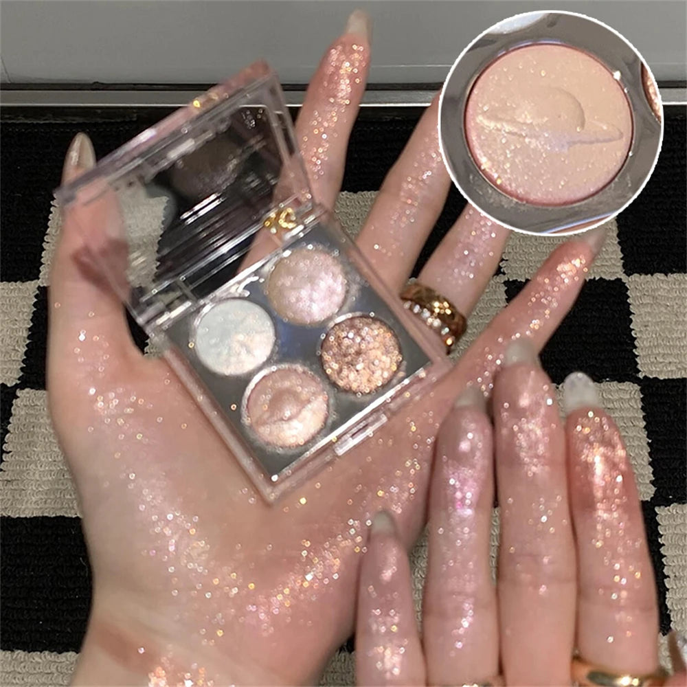 Christmas Planet Diamond Glitter 4-Color Eyeshadow Palette Luxurious Pearly Luminous Polarized Highlighter Brighten Eye Makeup