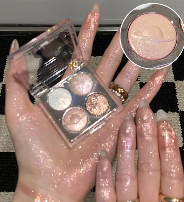 Christmas Planet Diamond Glitter 4-Color Eyeshadow Palette Luxurious Pearly Luminous Polarized Highlighter Brighten Eye Makeup