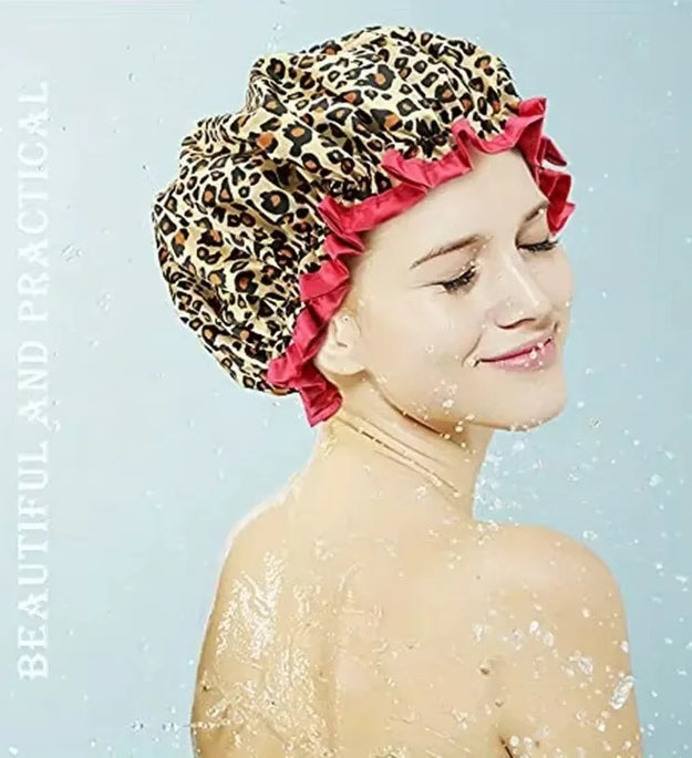 4pcs/set Bathroom Waterproof Shower Caps Fashion Double Layer Women Sleeping Cap Elastic Reusable Bathing Hat Bashroom Supplies