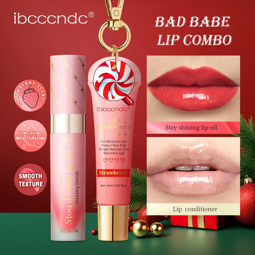 Christmas Lip Combo Lip oil and Lip Balm Set Long Lasting Moisturizing Lip Gloss Deep Hydrates Skin Care Gift for Women