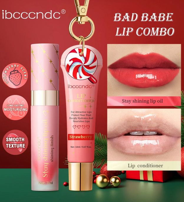 Christmas Lip Combo Lip oil and Lip Balm Set Long Lasting Moisturizing Lip Gloss Deep Hydrates Skin Care Gift for Women