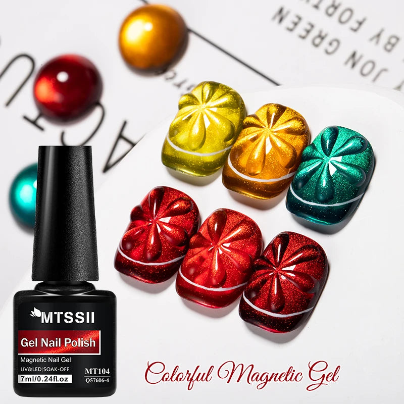 7pcs Red Green Cat Magnetic Gel Nail Polish Set For Christmas Nails Semi Permanent Cat Eye UV Gel Varnish Soak Off Nail Supplies